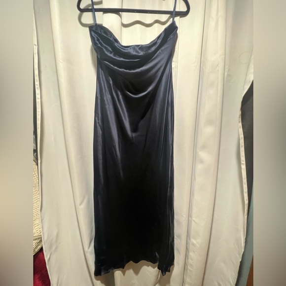Quince Midnight Blue 100% Washable Silk Strapless midi Dress - Picture 10 of 14